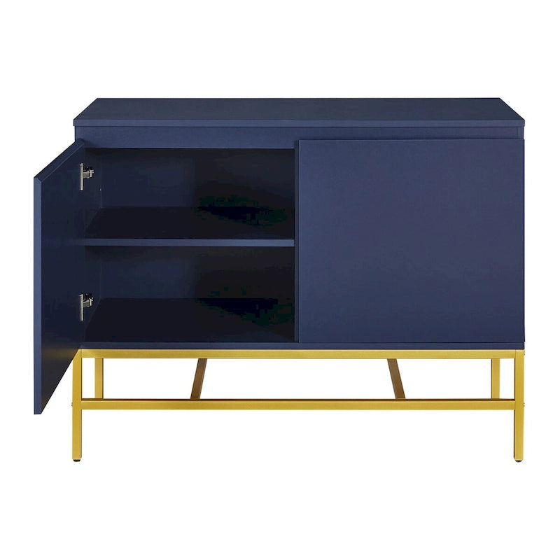 Buffet deux portes bleu marine / noir avec pieds en métal doré