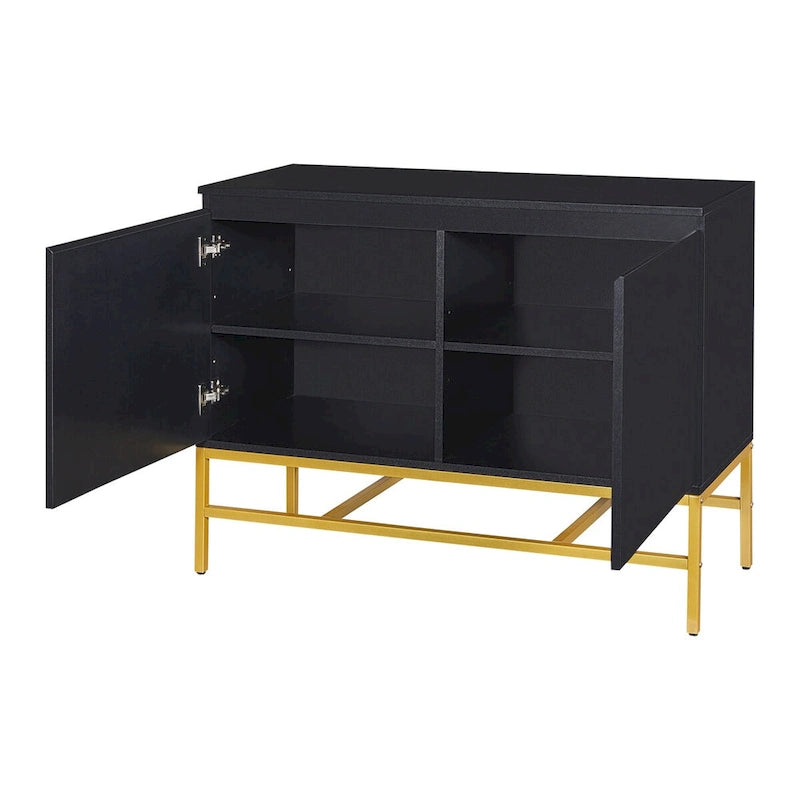 Buffet deux portes bleu marine / noir avec pieds en métal doré