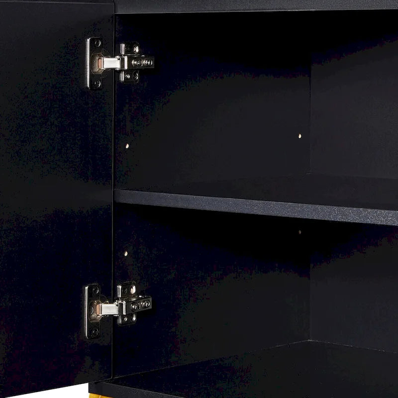 Buffet deux portes bleu marine / noir avec pieds en métal doré