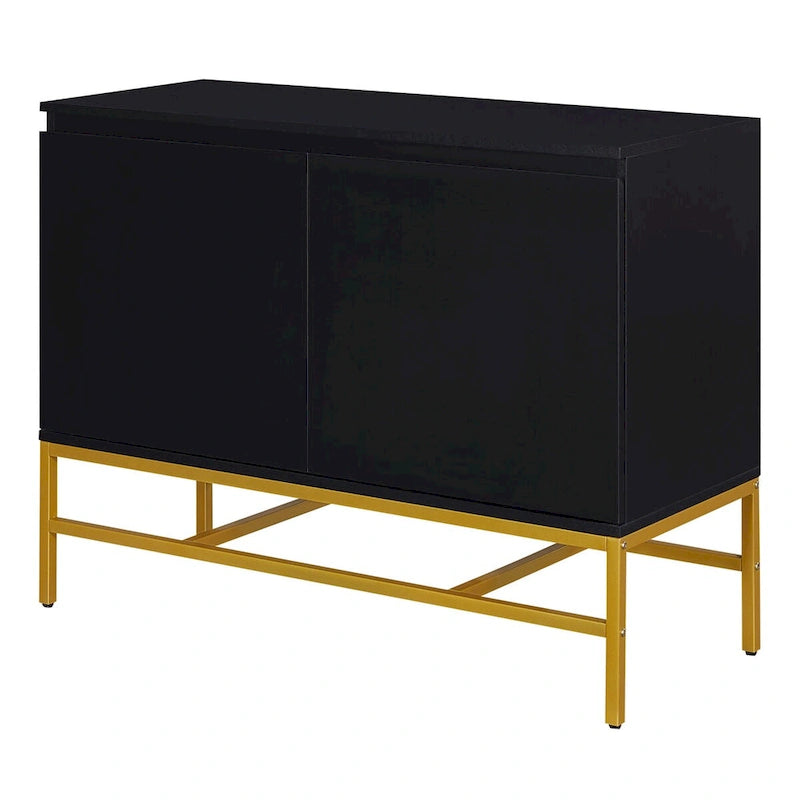 Buffet deux portes bleu marine / noir avec pieds en métal doré