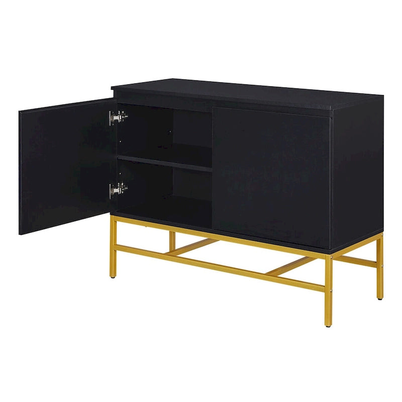 Buffet deux portes bleu marine / noir avec pieds en métal doré