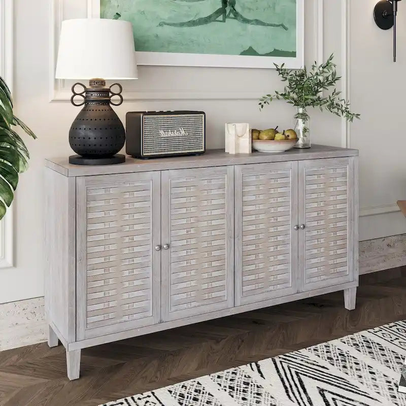 Buffet en Bois Naturel 4 Portes, Style Shabby Chic