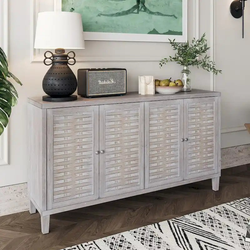 Buffet en Bois Naturel 4 Portes, Style Shabby Chic