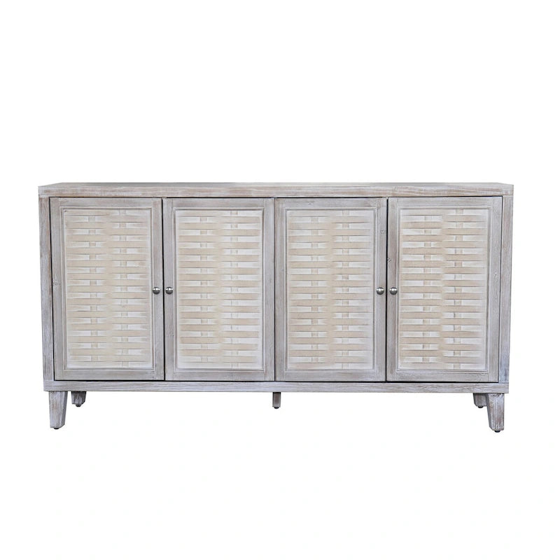 Buffet en Bois Naturel 4 Portes, Style Shabby Chic