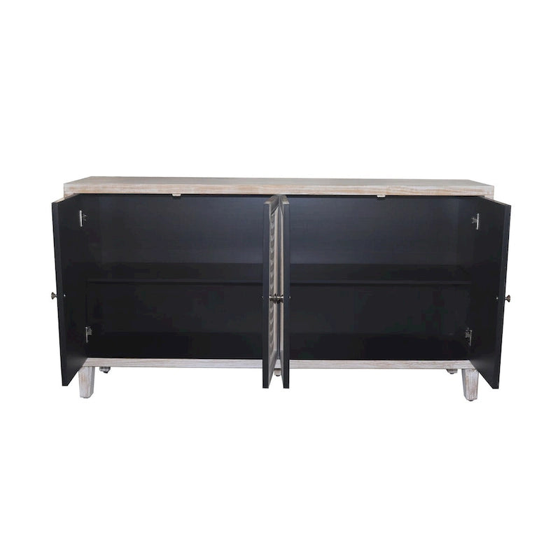 Buffet en Bois Naturel 4 Portes, Style Shabby Chic