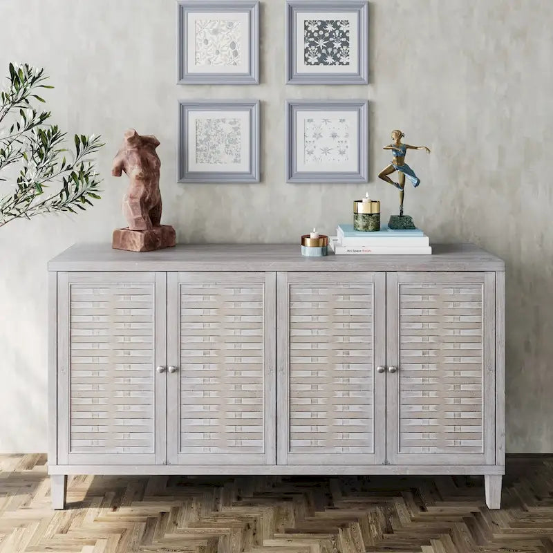 Buffet en Bois Naturel 4 Portes, Style Shabby Chic