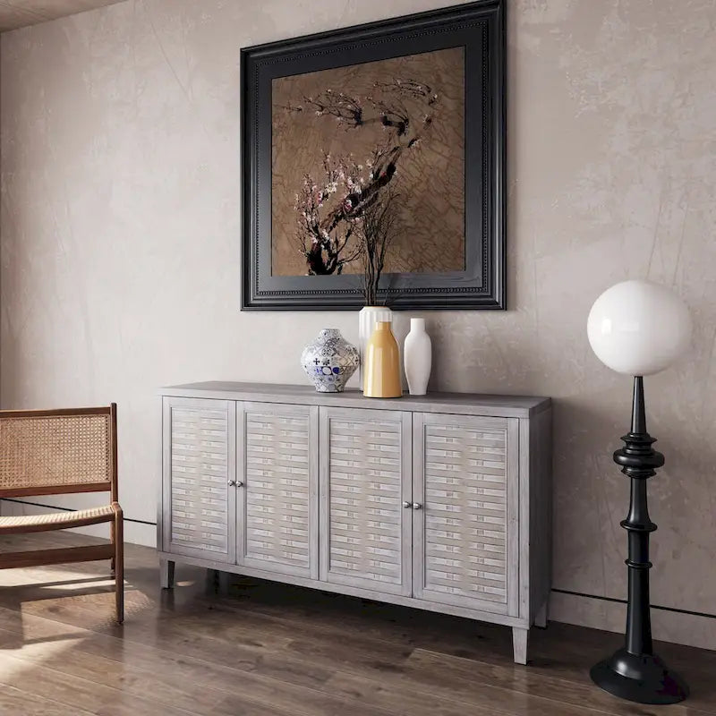 Buffet en Bois Naturel 4 Portes, Style Shabby Chic
