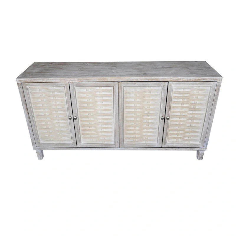 Buffet en Bois Naturel 4 Portes, Style Shabby Chic
