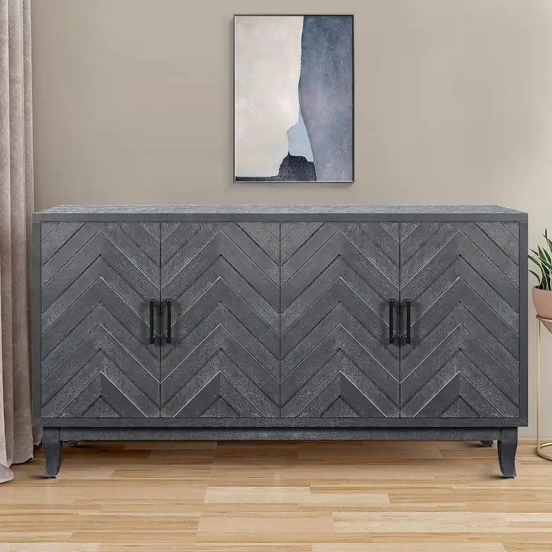 Buffet en bois gris foncé antique avec 2 armoires