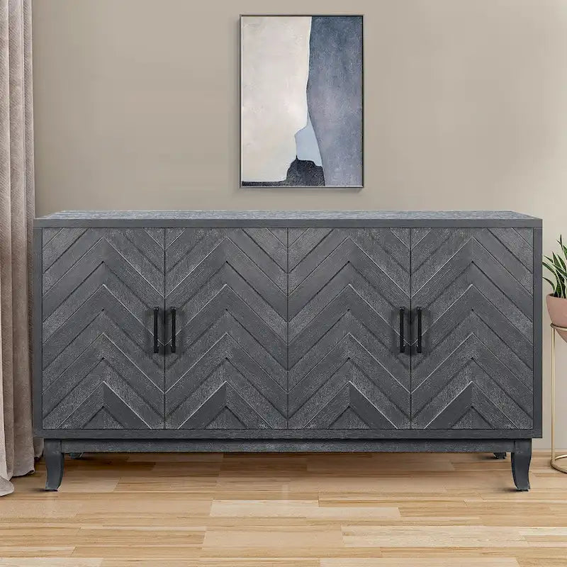 Buffet en bois gris foncé antique avec 2 armoires