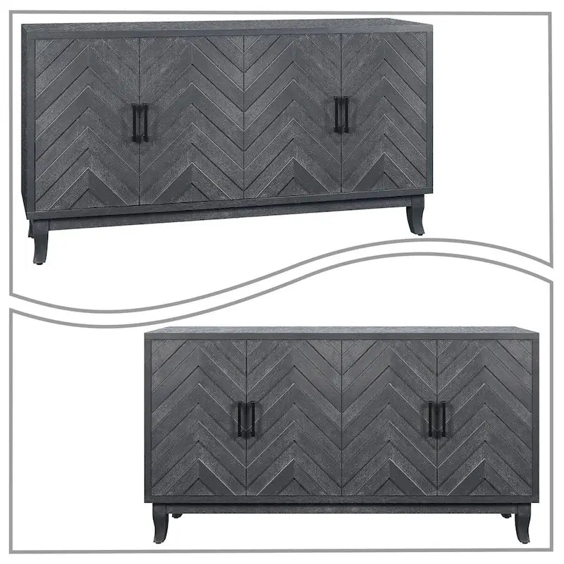Buffet en bois gris foncé antique avec 2 armoires
