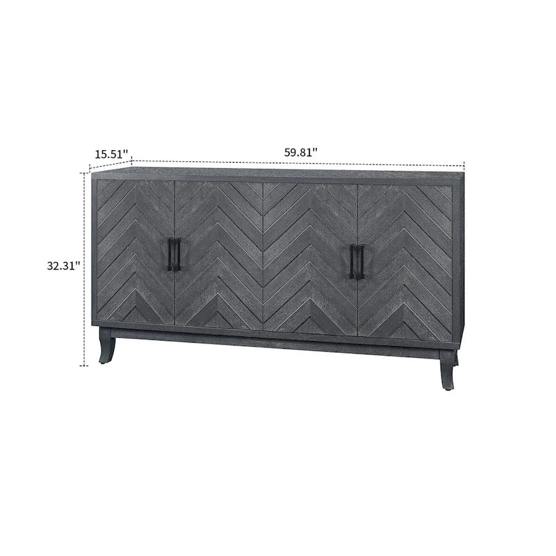 Buffet en bois gris foncé antique avec 2 armoires
