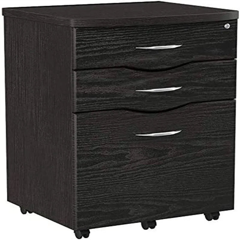Meuble classeur roulant 3 tiroirs en bois, finition expresso, 1 personne