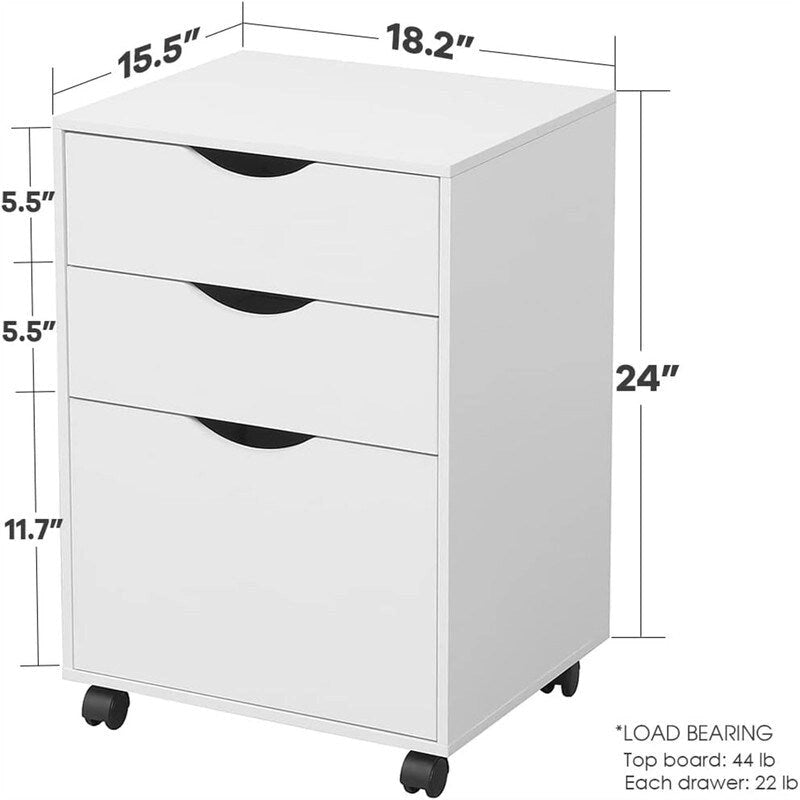 Meuble de classement à 3 tiroirs, finition bois blanc, pour 1 personne