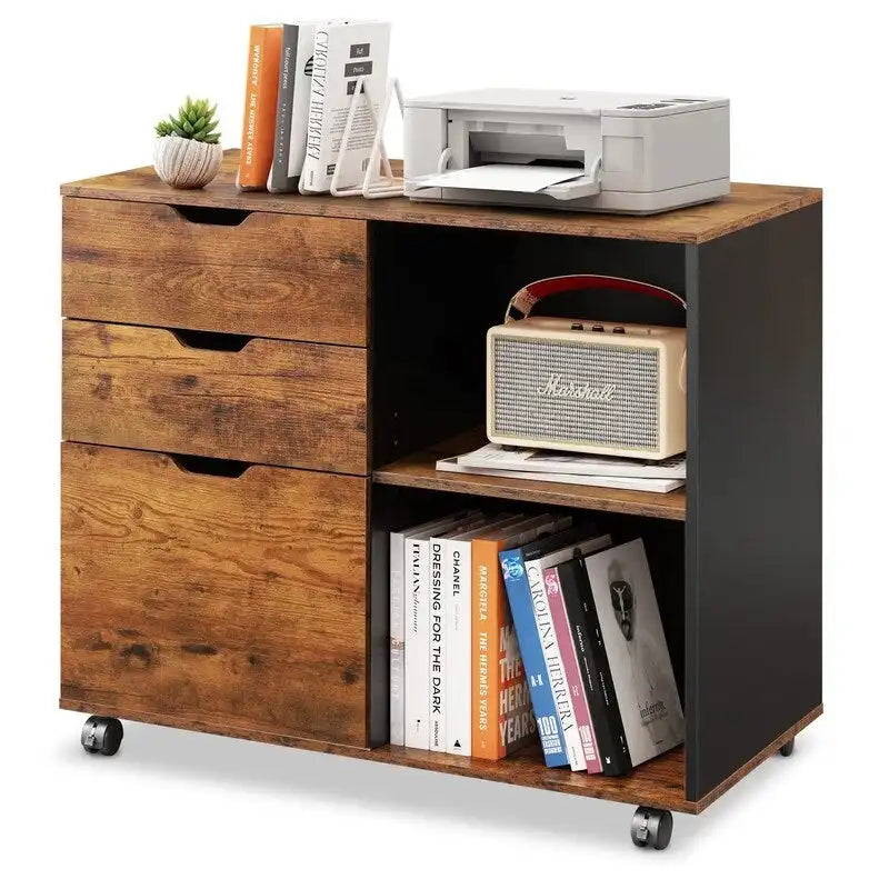 Caisson de classement mobile avec tiroirs – Marron rustique / Noir / Greige / Blanc, 1 personne