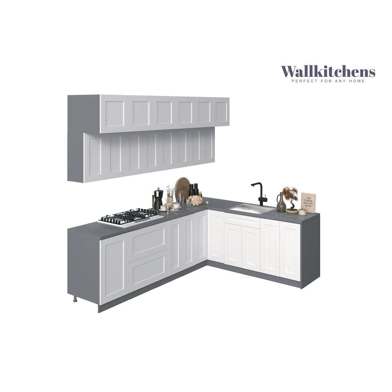Ensemble d'armoires de cuisine avec base blanche mate, 2,74 m de large, 1 cuisine