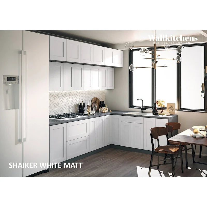Ensemble d'armoires de cuisine avec base blanche mate, 2,74 m de large, 1 cuisine