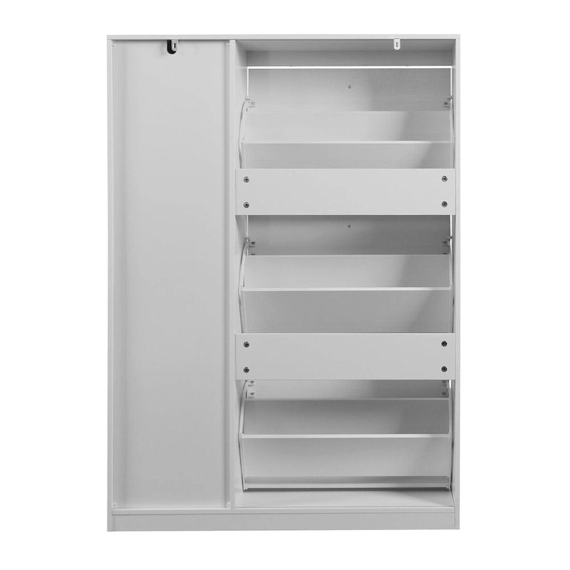Meuble à chaussures blanc avec tiroirs basculants et rangement latéral pour bottes, 4 niveaux, 1 à 2 personnes