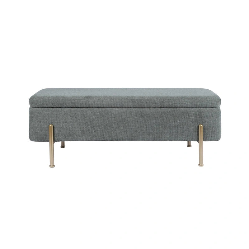 Banc de rangement capitonné en chenille verte avec pieds dorés, 1 place