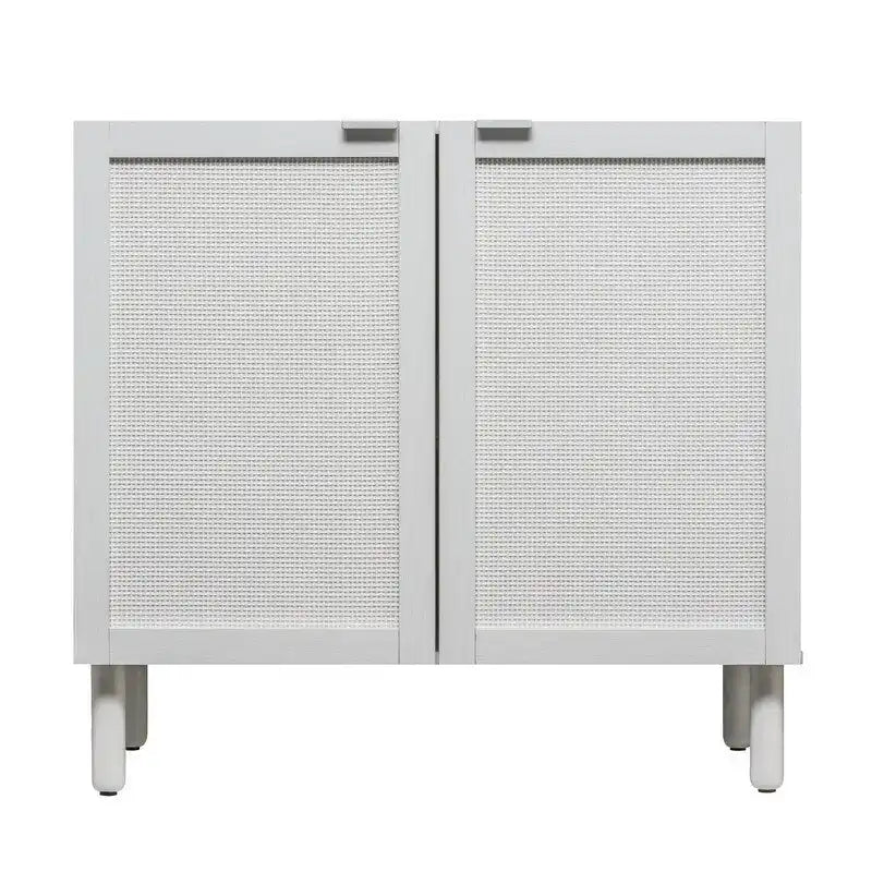 Armoire en rotin blanche à 2 portes, plateau en MDF, étagère réglable