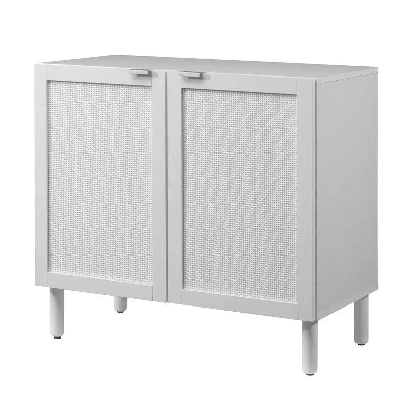 Armoire en rotin blanche à 2 portes, plateau en MDF, étagère réglable