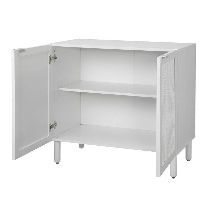 Armoire en rotin blanche à 2 portes, plateau en MDF, étagère réglable