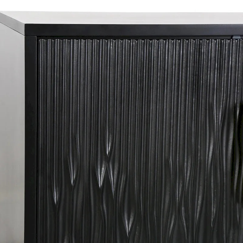 Buffet 2 portes noir et doré, style moderne du milieu du siècle
