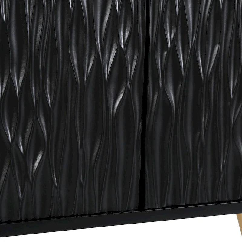 Buffet 2 portes noir et doré, style moderne du milieu du siècle