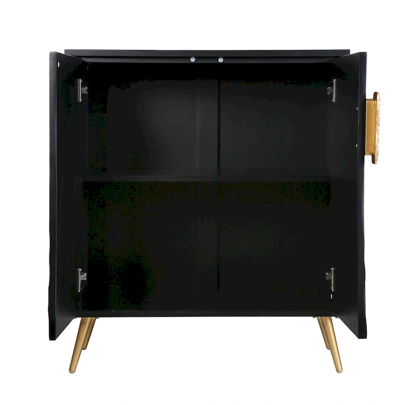Buffet 2 portes noir et doré, style moderne du milieu du siècle