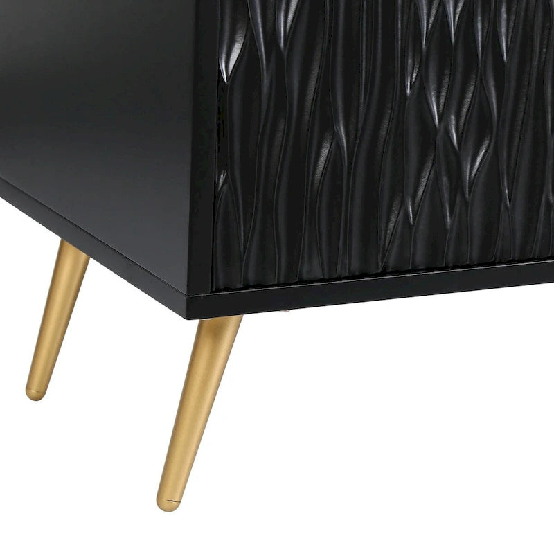Buffet 2 portes noir et doré, style moderne du milieu du siècle