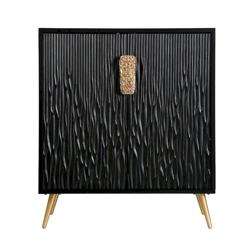 Buffet 2 portes noir et doré, style moderne du milieu du siècle