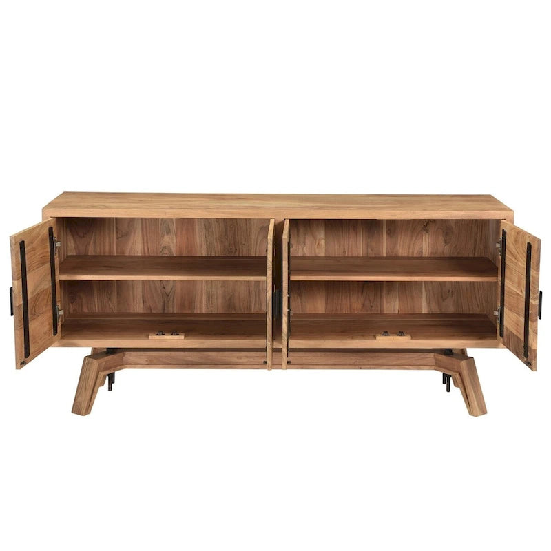 Buffet en bois massif à bords bruts, style industriel rustique, 175 cm