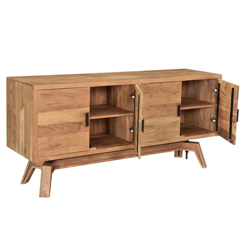 Buffet en bois massif à bords bruts, style industriel rustique, 175 cm