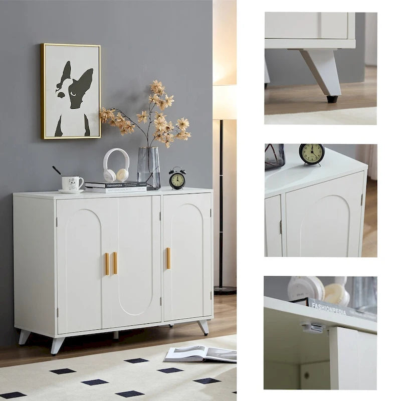 Buffet bas 3 portes blanc, style vague, pour 1 pièce