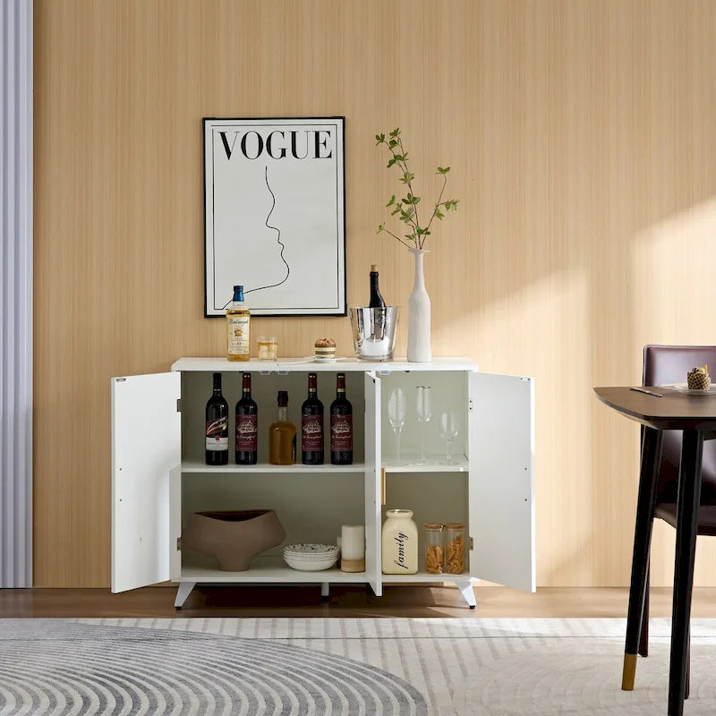 Buffet bas 3 portes blanc, style vague, pour 1 pièce