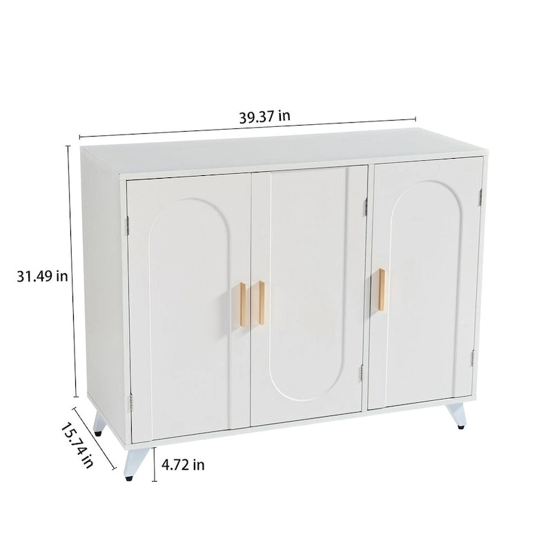 Buffet bas 3 portes blanc, style vague, pour 1 pièce