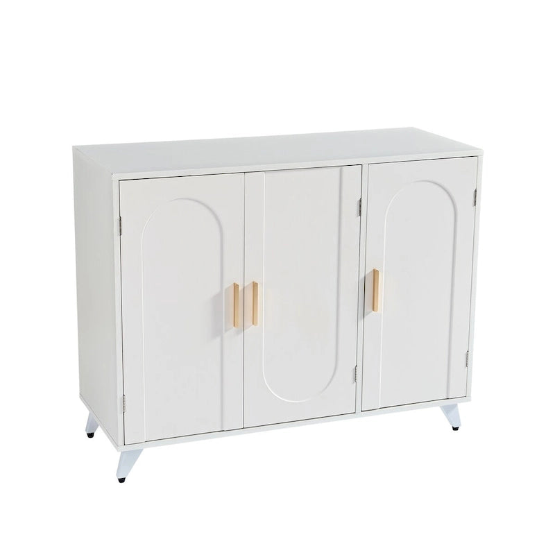 Buffet bas 3 portes blanc, style vague, pour 1 pièce