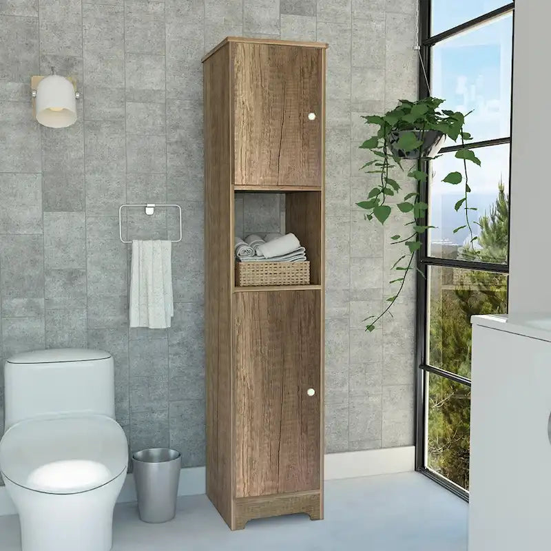 Meuble de rangement beige en lin – Double porte, 4 étagères, unité simple