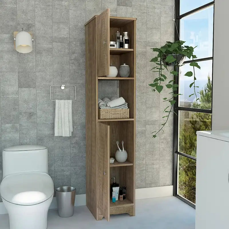 Meuble de rangement beige en lin – Double porte, 4 étagères, unité simple