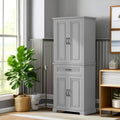 Meuble de rangement haut, finition bois gris, 4 portes et 1 tiroir