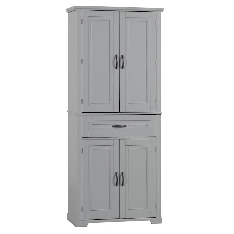 Meuble de rangement haut, finition bois gris, 4 portes et 1 tiroir