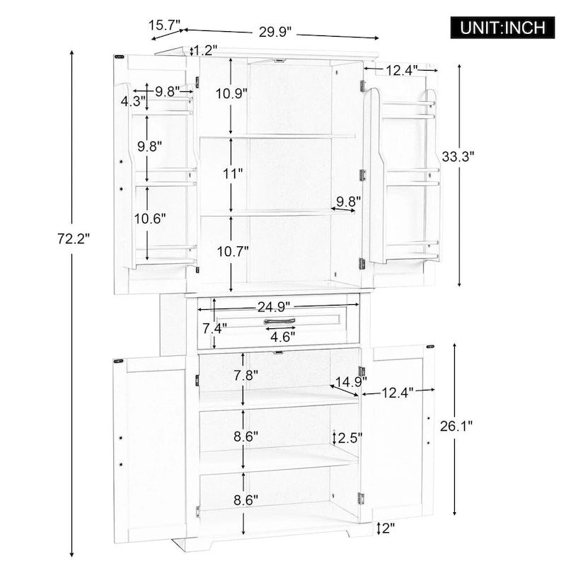 Meuble de rangement haut, finition bois gris, 4 portes et 1 tiroir