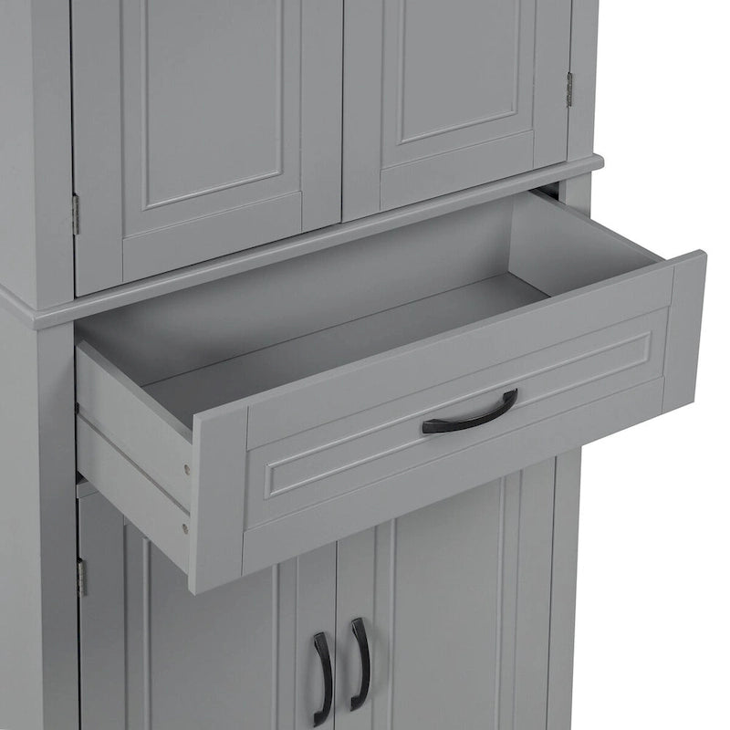 Meuble de rangement haut, finition bois gris, 4 portes et 1 tiroir