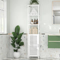 Meuble de rangement fin avec finition bois blanc, porte persienne et étagères ouvertes, 6 niveaux, 1 personne