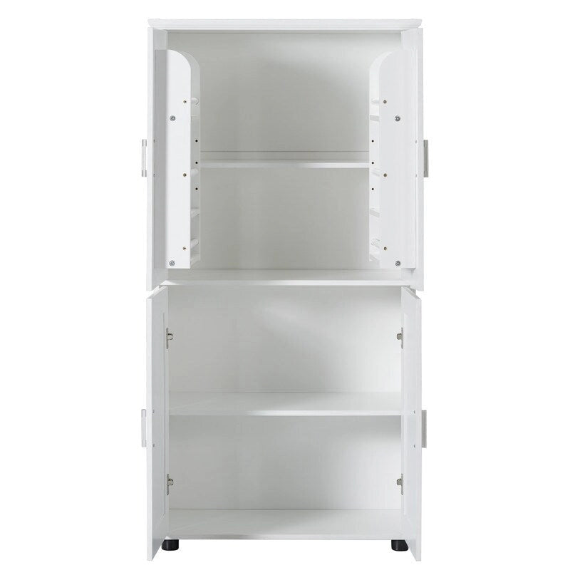 Meuble de rangement blanc autoportant, 4 portes, étagères réglables