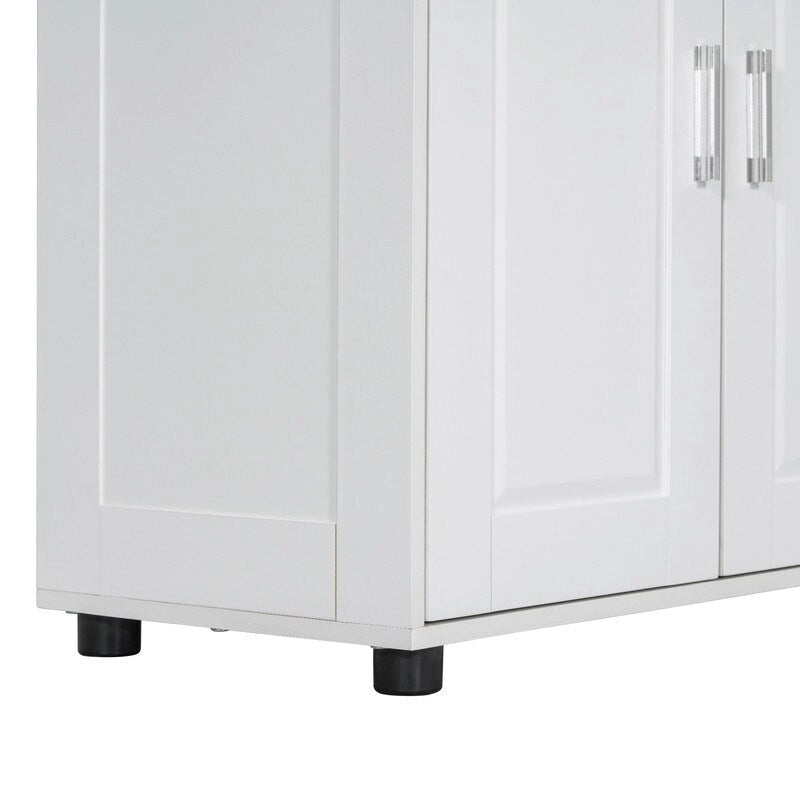 Meuble de rangement blanc autoportant, 4 portes, étagères réglables