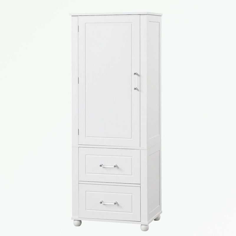 Meuble de rangement de salle de bain blanc sur pied – 2 tiroirs et étagères réglables