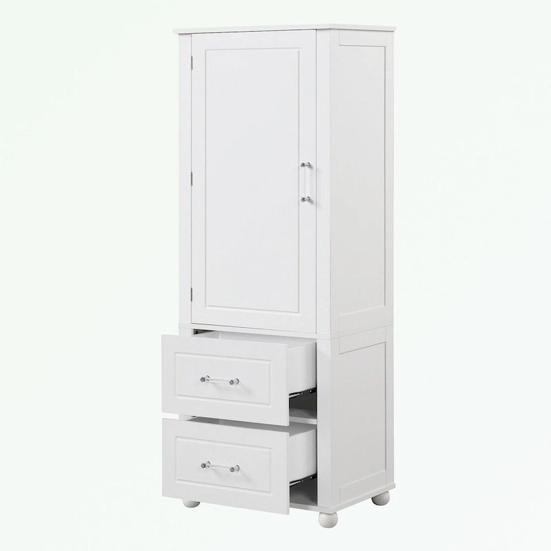 Meuble de rangement de salle de bain blanc sur pied – 2 tiroirs et étagères réglables