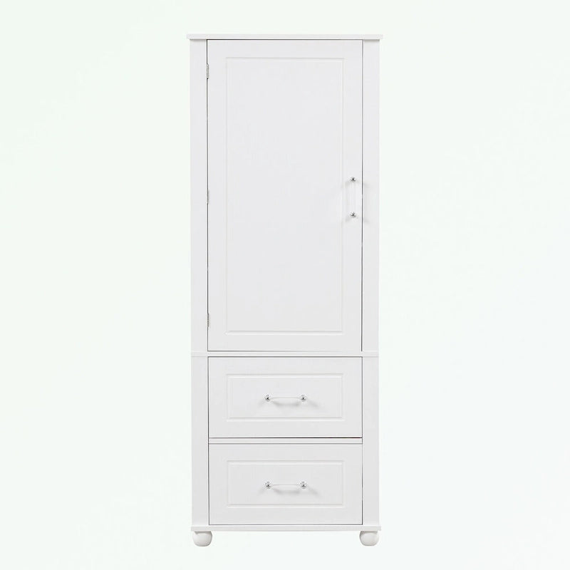 Meuble de rangement de salle de bain blanc sur pied – 2 tiroirs et étagères réglables