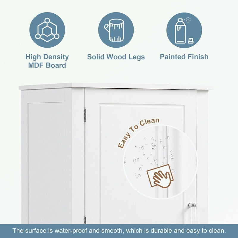 Meuble de rangement de salle de bain blanc sur pied – 2 tiroirs et étagères réglables
